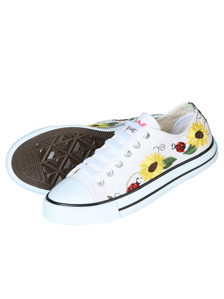 Zapatillas Artesanales Bordadas Lona Textil Blanca 602786