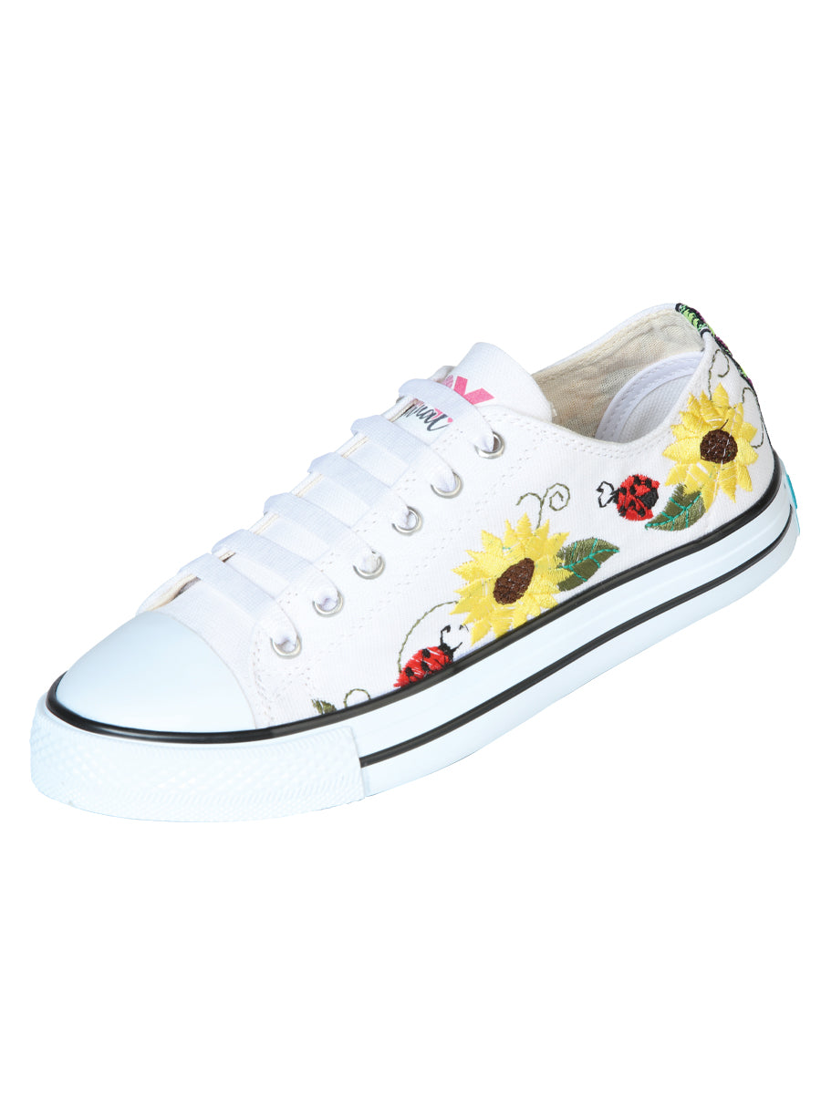 Zapatillas Artesanales Bordadas Lona Textil Blanca 602786