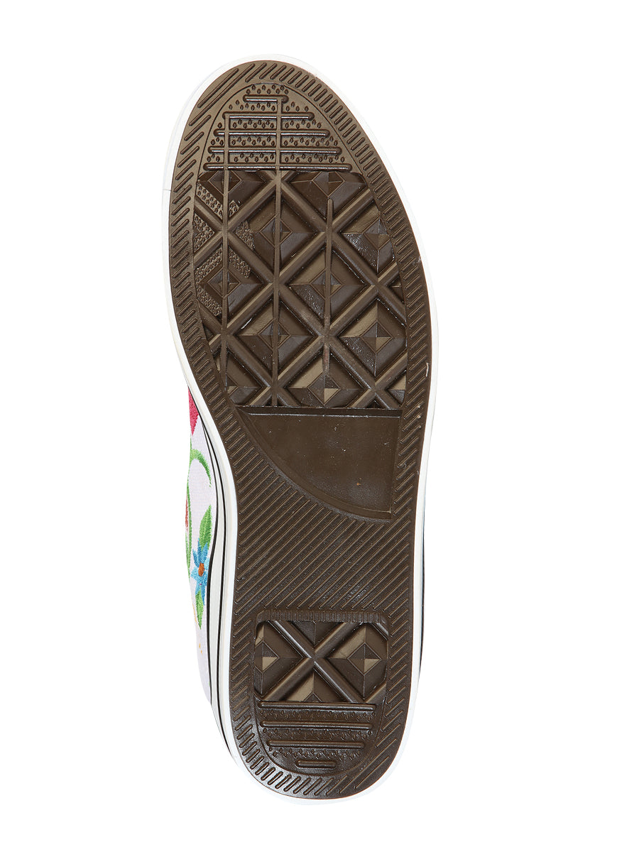 Zapatillas Artesanales Bordadas Lona Textil Blanca 602787