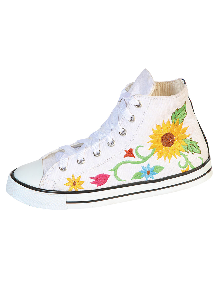 Zapatillas Artesanales Bordadas Lona Textil Blanca 602787