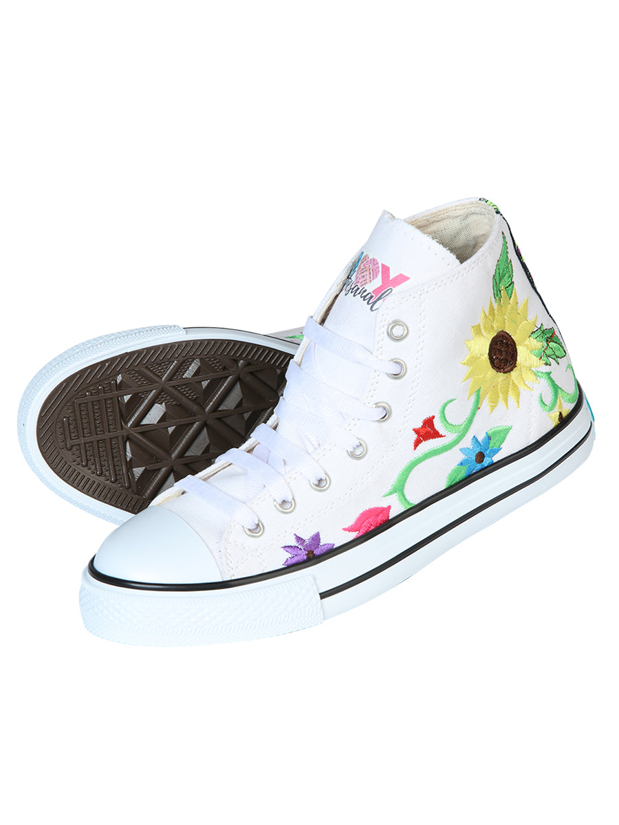 Zapatillas Artesanales Bordadas Lona Textil Blanca 602787