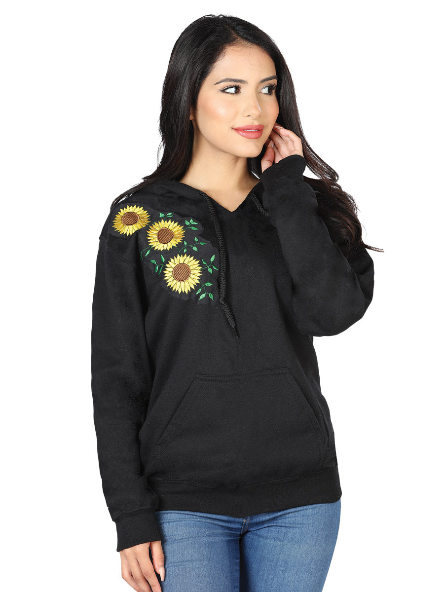 Women's Artisanal Embroidered Sweatshirt 100% Cotton Black 602823