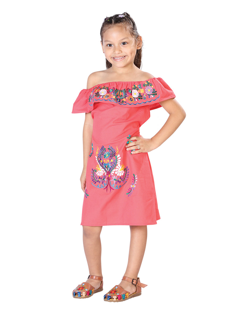 Vestido Artesanal Bordado 100% Algodón Coral 603040