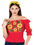 Women's Artisanal Embroidered Blouse 100% Cotton Red 603045