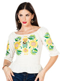 Women's Artisanal Embroidered Blouse 100% Cotton Beige 603046
