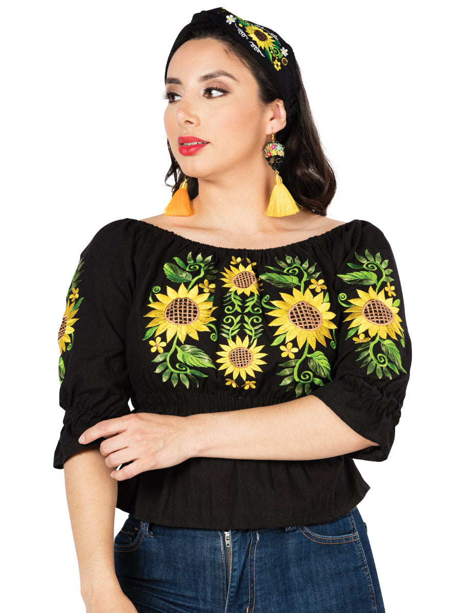 Blusa Artesanal Bordada 100% Algodón Negro 603047