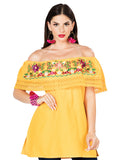 Women's Artisanal Embroidered Blouse 100% Cotton Yellow 603051