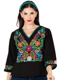 Women's Artisanal Embroidered Blouse 100% Cotton Black 603054