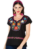 Women's Artisanal Embroidered Blouse 100% Cotton Black 603058