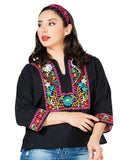 Women's Artisanal Embroidered Blouse 100% Cotton Black 603059