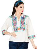 Blusa Artesanal Bordada 100% Algodón Beige 603060