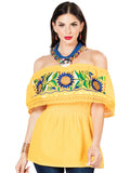 Women's Artisanal Embroidered Blouse 100% Cotton Yellow 603063