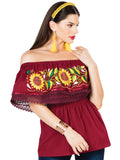 Women's Artisanal Embroidered Blouse 100% Cotton Wine 603065