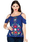 Women's Artisanal Embroidered Blouse 100% Cotton Blue 603069