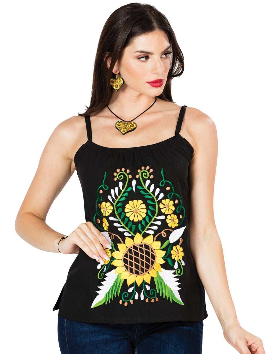 Women's Artisanal Embroidered Blouse 100% Cotton Black 603070