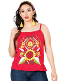 Women's Artisanal Embroidered Blouse 100% Cotton Red 603073