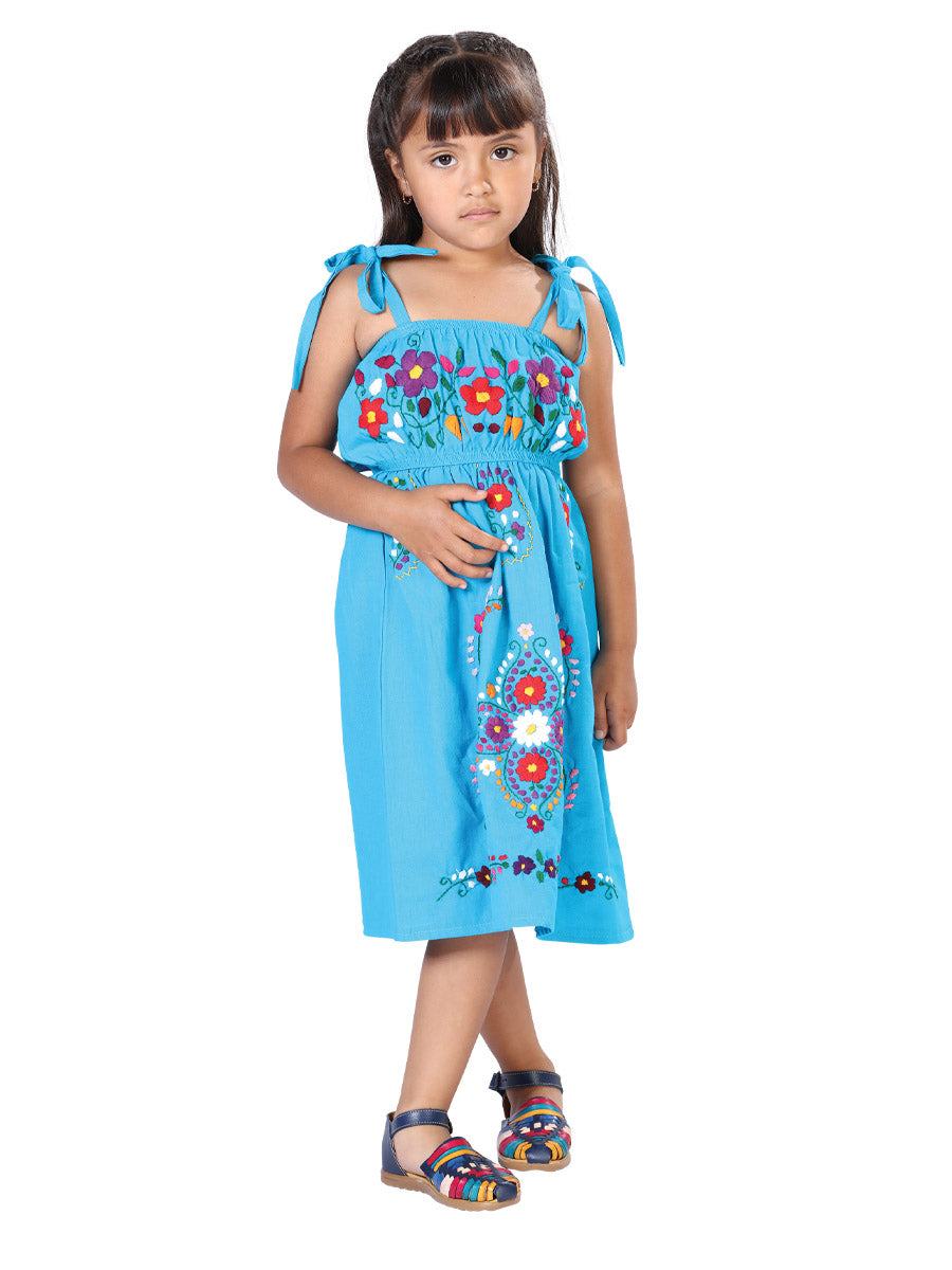 Women's Artisanal Embroidered Dress 100% Cotton Blue 603079