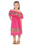 Girls Artisanal Embroidered Dress 100% Cotton Fuchsia 603084