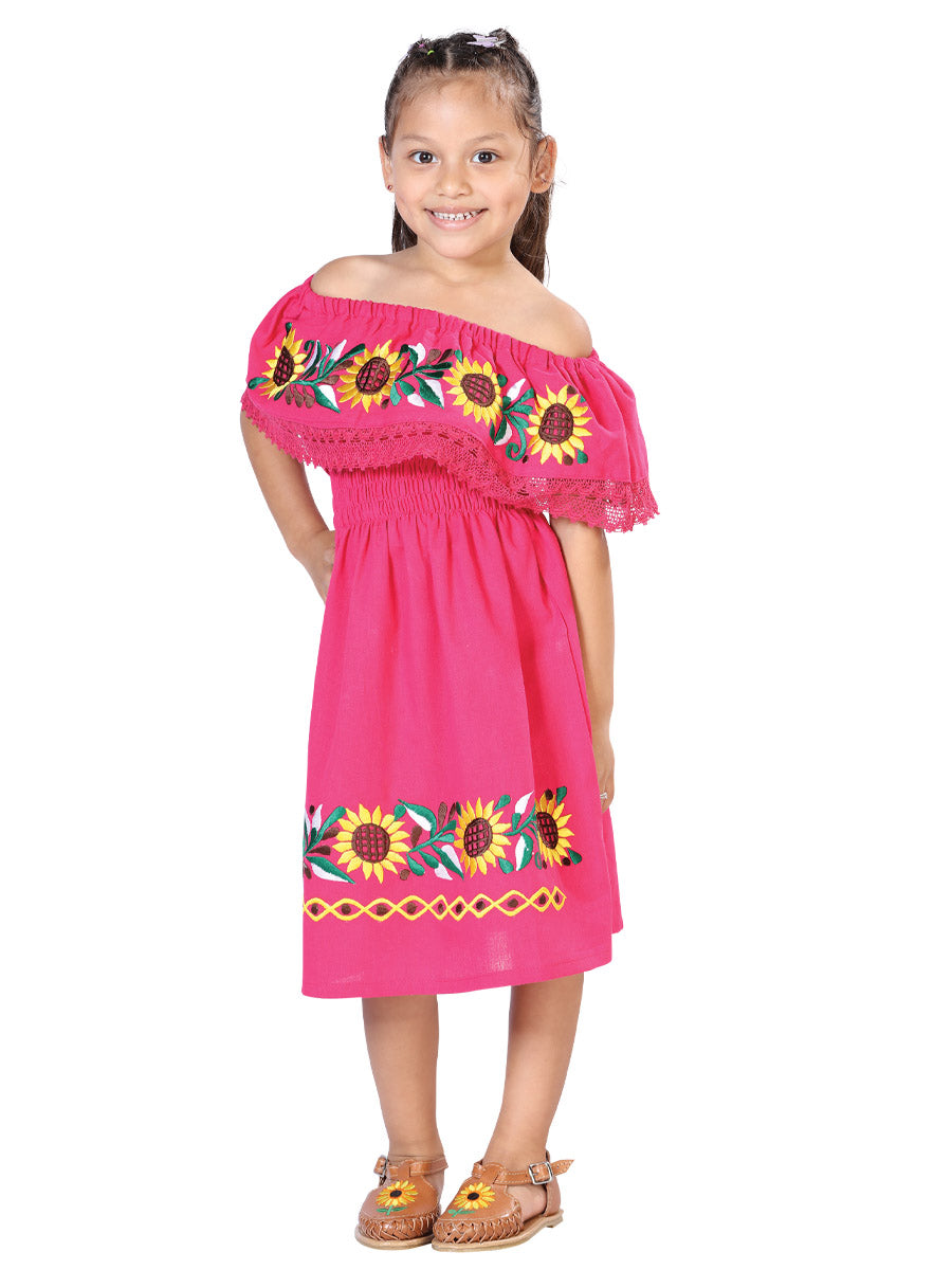 Girls Artisanal Embroidered Dress 100% Cotton Fuchsia 603084