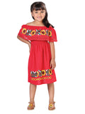 Girls Artisanal Embroidered Dress 100% Cotton Red 603086