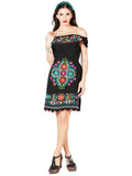 Vestido Artesanal Bordado 100% Algodón Negro 603089