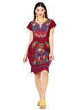 Women's Artisanal Embroidered Dress 100% Cotton Wine 603095