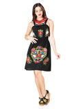Vestido Artesanal Bordado 100% Algodón Negro 603100