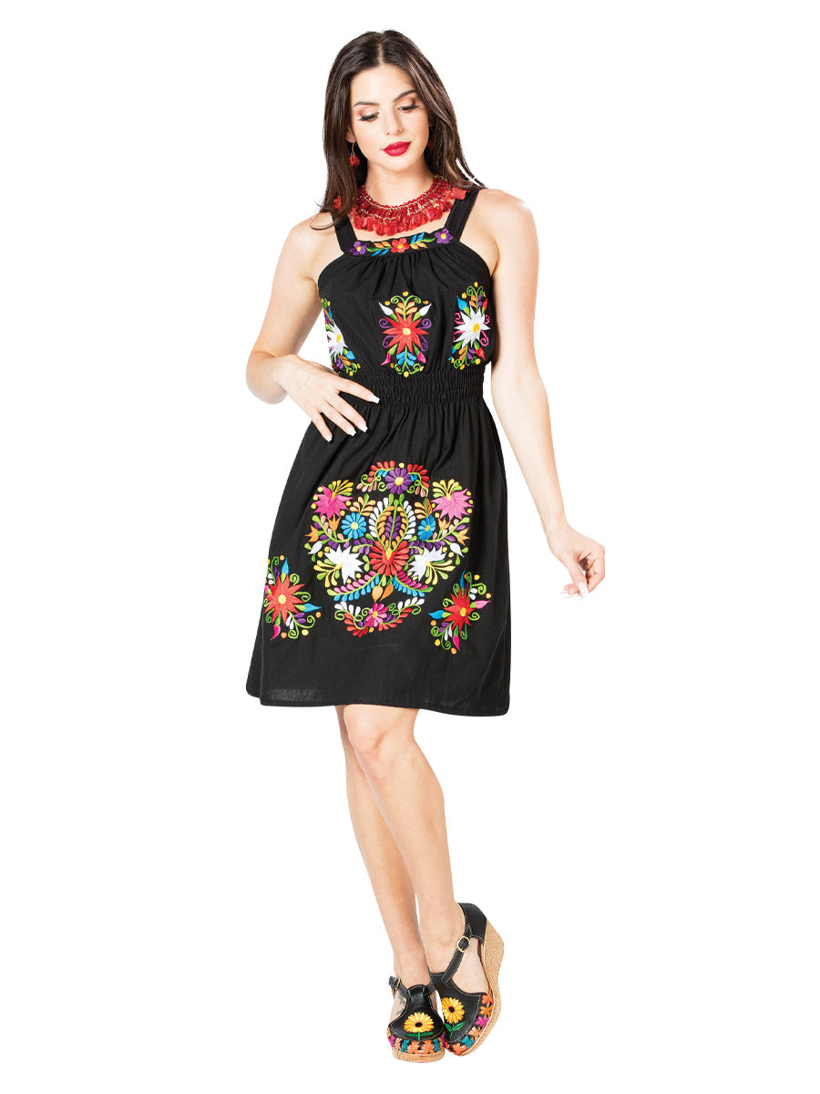 Vestido Artesanal Bordado 100% Algodón Negro 603100