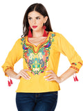 Women's Artisanal Embroidered Blouse 100% Cotton Yellow 603180