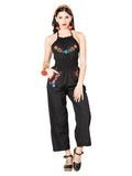 Women's Artisanal Embroidered Jumpsuit 100% Cotton Black 603183