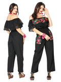 Women's Artisanal Embroidered Jumpsuit 100% Cotton Black 603187