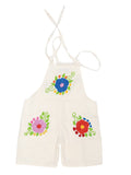Girls Artisanal Embroidered Overalls Short  100% Cotton Beige 603584