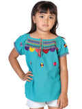 Girls Artisanal Embroidered Blouse 100% Cotton Blue 603594