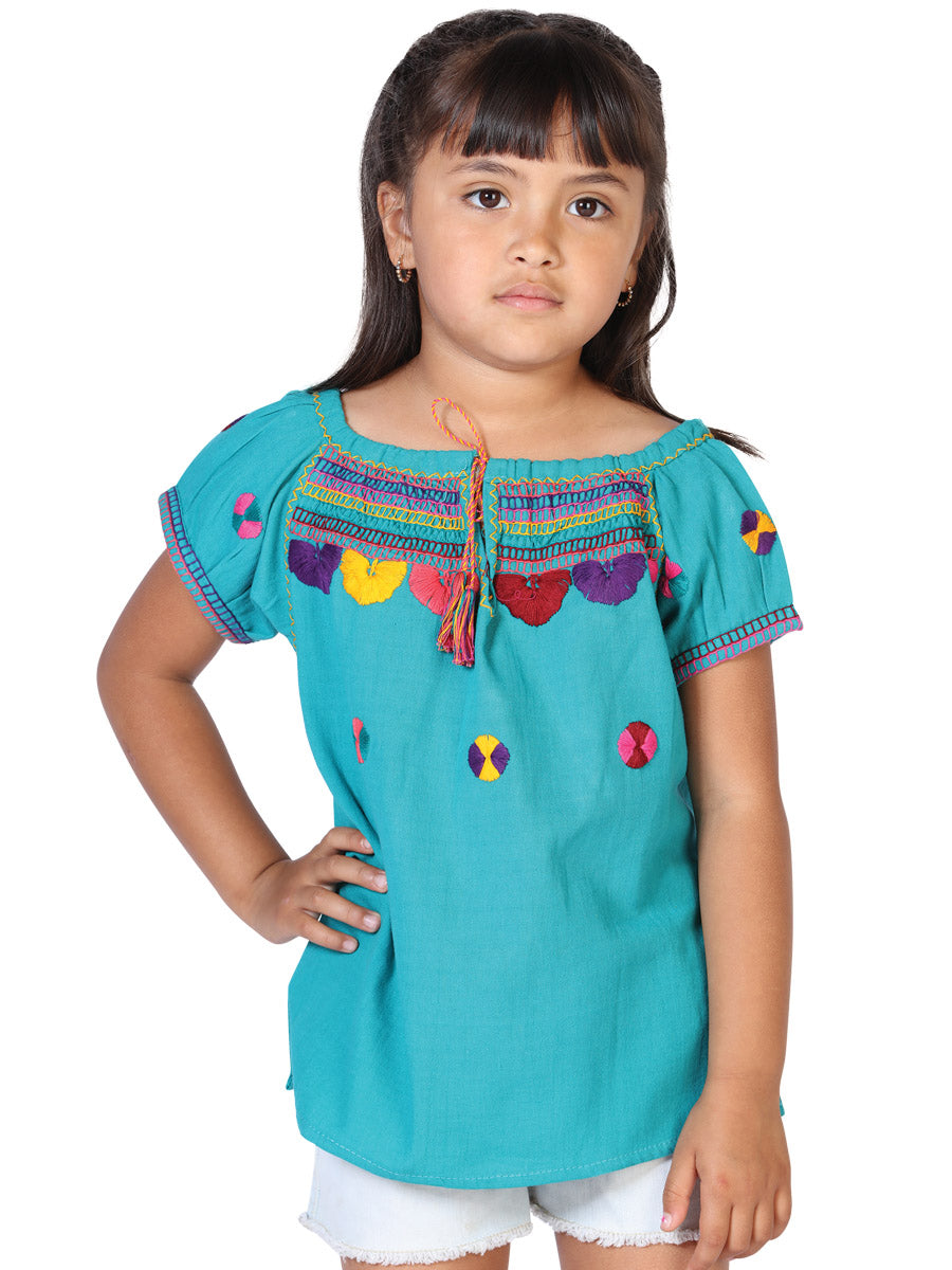 Girls Artisanal Embroidered Blouse 100% Cotton Blue 603594