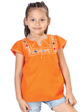 Girls Artisanal Embroidered Blouse 100% Cotton Orange 603597