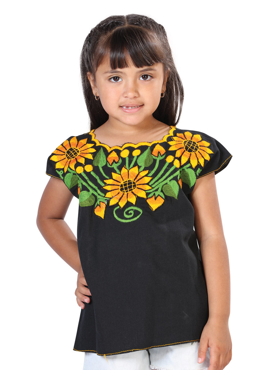 Blusa Artesanal Bordada 100% Algodón Negra 603599