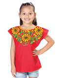 Girls Artisanal Embroidered Blouse 100% Cotton Red 603600