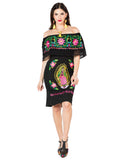 Women's Artisanal Embroidered Dress 100% Cotton Black 603709