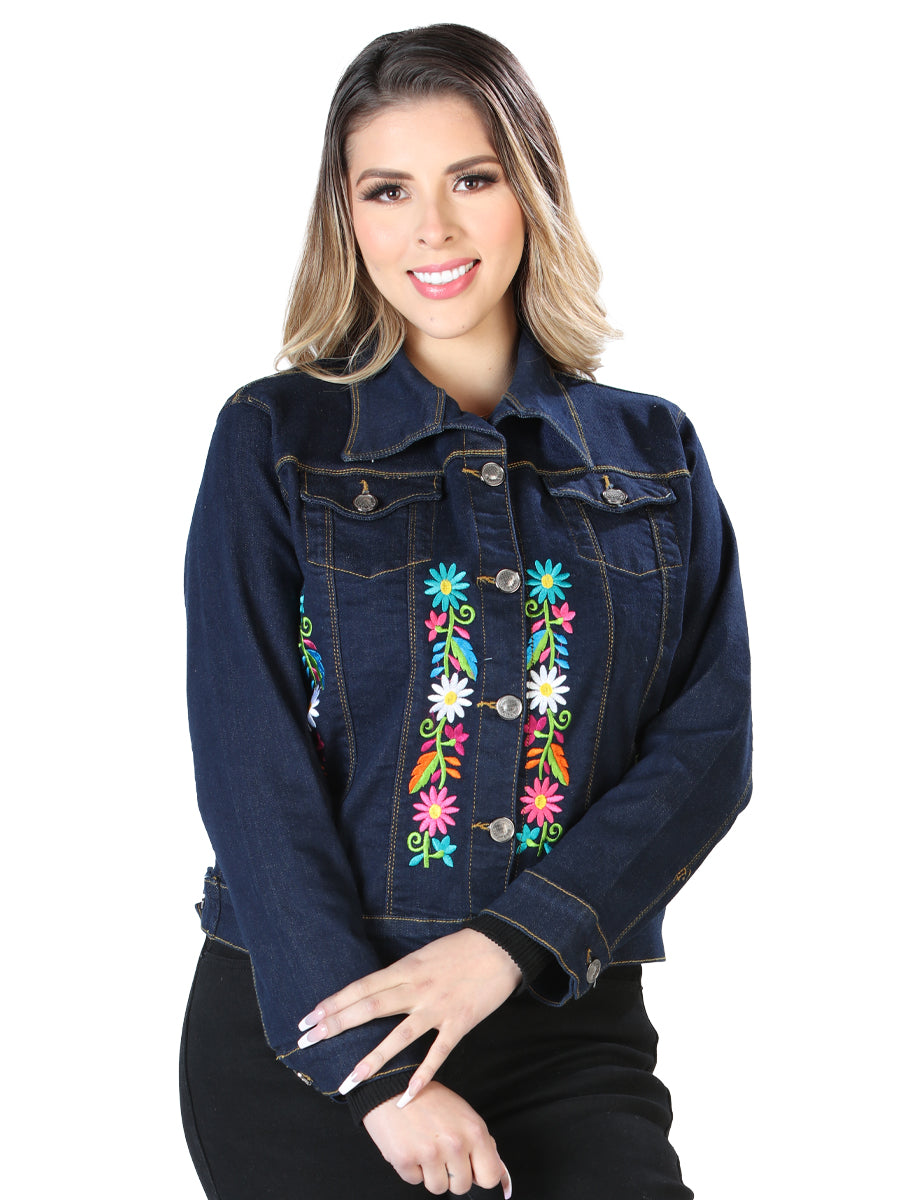 Women's Artisanal Embroidered Jacket 50% Cotton, 50% Polyester Blue  603829