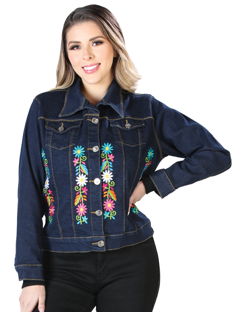 Women's Artisanal Embroidered Jacket 50% Cotton, 50% Polyester Blue  603829