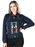 Women's Artisanal Embroidered Jacket 50% Cotton, 50% Polyester Blue  603829