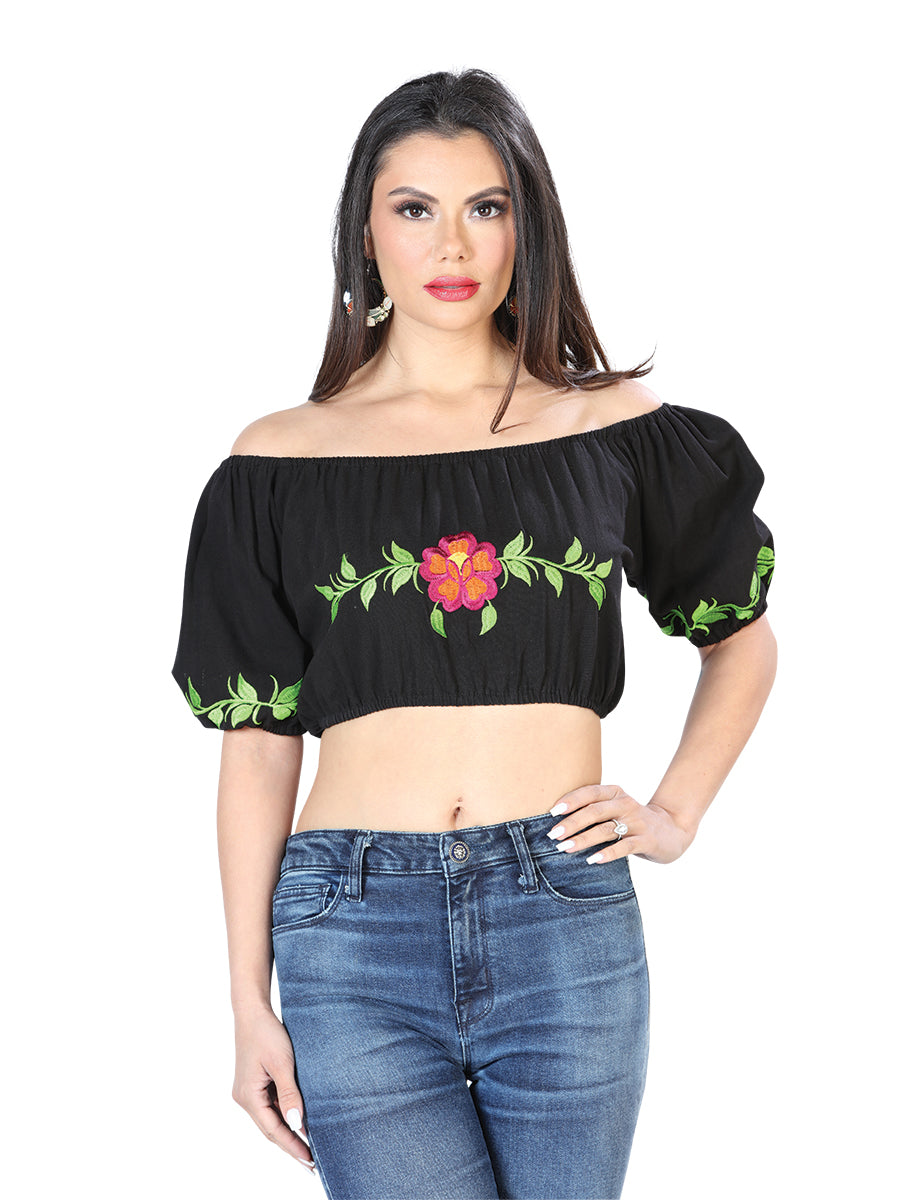 Women's Artisanal Embroidered Blouse 100% Cotton Black 603892