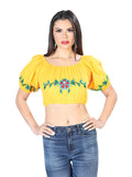 Women's Artisanal Embroidered Blouse 100% Cotton Yellow 603893