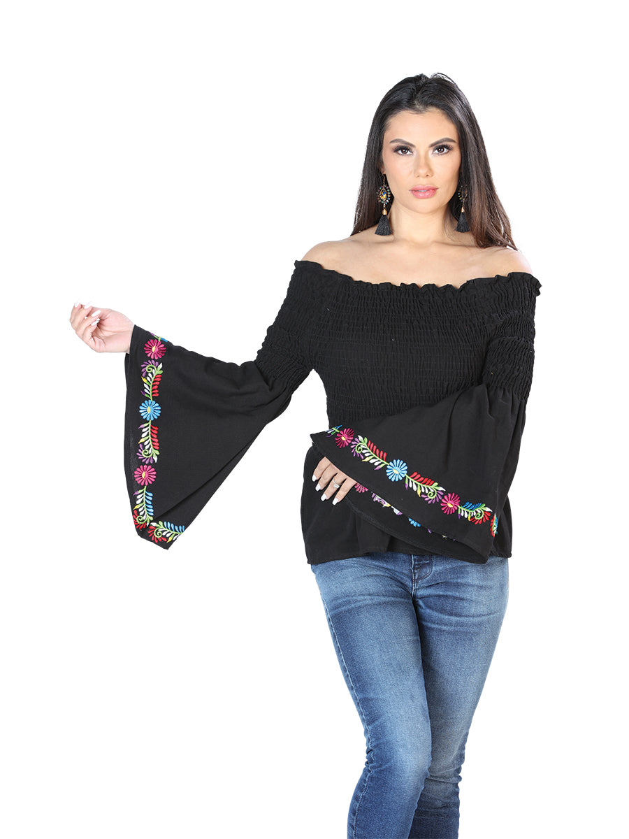 Women's Artisanal Embroidered Blouse 100% Cotton Black 603897