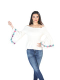 Women's Artisanal Embroidered Blouse 100% Cotton Beige 603898