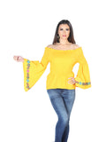 Women's Artisanal Embroidered Blouse 100% Cotton Yellow 603899