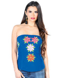 Women's Artisanal Embroidered Blouse 100% Cotton Royal Blue 603901
