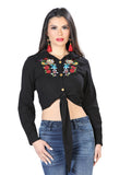 Women's Artisanal Embroidered Blouse 100% Cotton Black 603907
