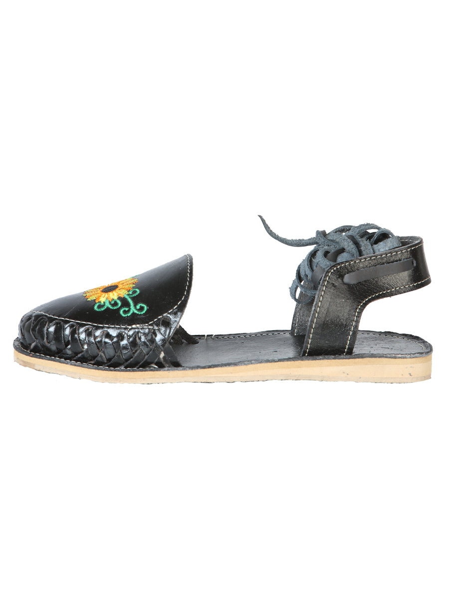 Women's Mexican Artisanal Sandals Leather Black 603919