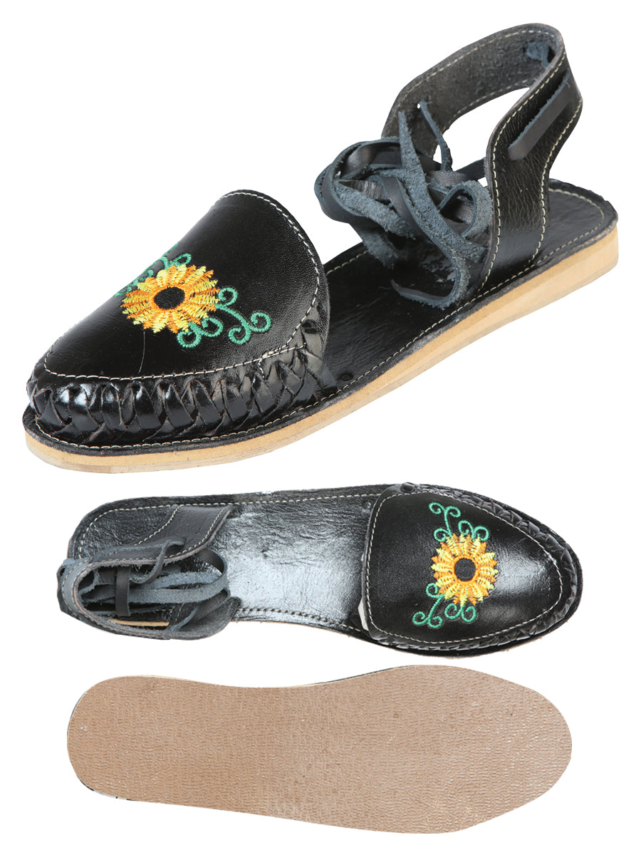 Women's Mexican Artisanal Sandals Leather Black 603919